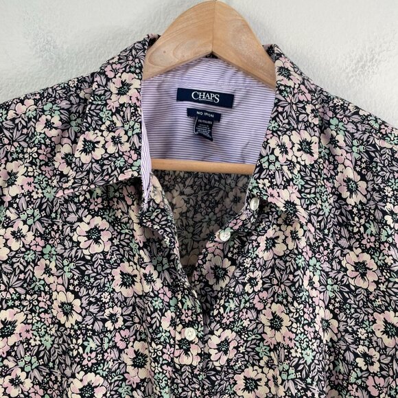 Chaps Womens Plus XXL No Iron Floral Button Up Shirt Long Sleeve Blouse Top - Picture 9 of 11